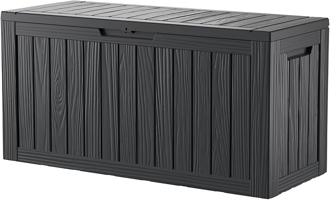 80 Gallon Waterproof Large Resin Deck Box Indoor/Outdoor Lockable Storage Container and Seating for Garden, Pool, and Patio (80 Gallon, Black)