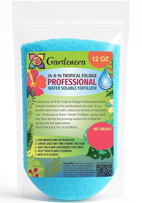 Premium 24-8-16 All Purpose Water Solubable Fertilizer for All Plants by Gardenera - Ideal for Flowers, Plants, Vegetables, Trees, Shrubs, Lawns and Houseplants [12 OZ]