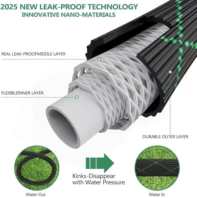 75 ft Heavy Duty Garden Hose - Super Flexible Leader Water Hose with 10 Pattern Spray Nozzle,Hybrid Rubber Hose Car Wash Pipe,3/4'' Solid Brass Conne