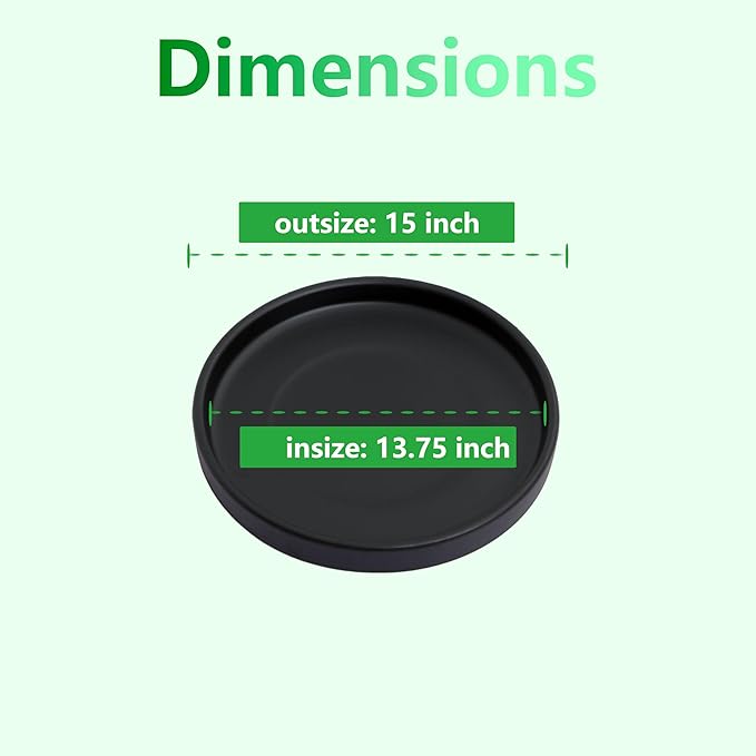 15 Inch Ceramic Saucer - Ceramic Drainage Tray for Plant Pot (Matte Black)