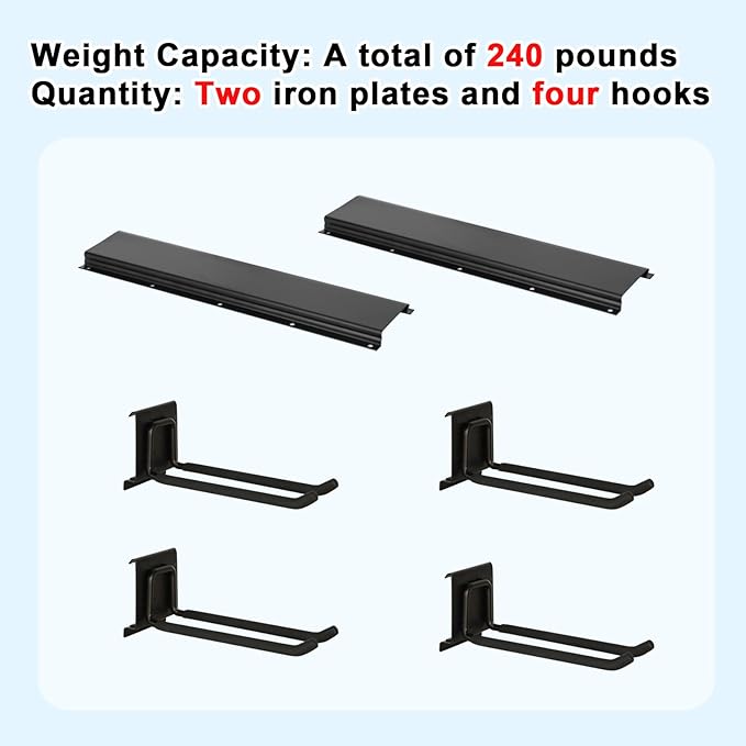 Garage Tool Organizer Wall Mount 32in- 4 Heavy Duty Hooks,240lbs Capacity, Garage Organization & Storage Rack for Broom, Rake & Snow Equipment - Tool Organizer & Men’s Gift Choice