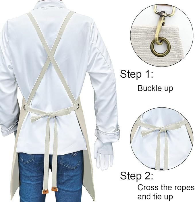 Apron for Men Women with Pockets Cotton Canvas Cross Back Heavy Duty Adjustable Work Apron