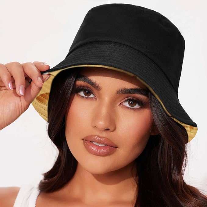 Malaxlx Bucket Hat Beach Sun Hat Fishing Hat for Women Men, Outdoor Travel Reversible Double Side Wear Fisherman Hat