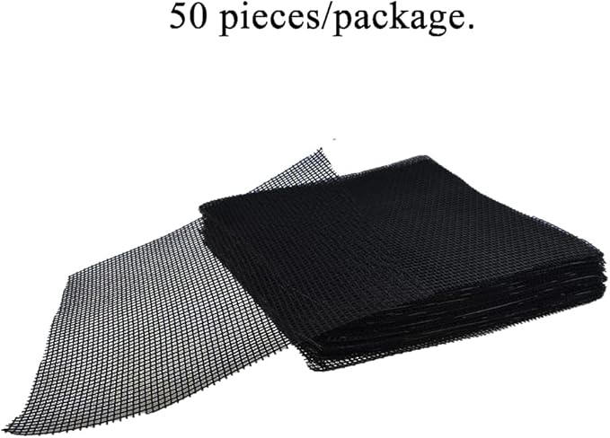 HAHIYO 50PCs 4Inch/10Cm Black Square Glassfibre Flower Pot Hole Mesh Pad Bottom Grid Mat Bonsai Drainage mesh Hole Screens Gasket Prevent Soil Loss Breathable Gasket Drainage Netting for Bonsai