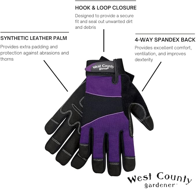 West County Women's Gloves -Work Gloves with Four-Way Spandex Backing