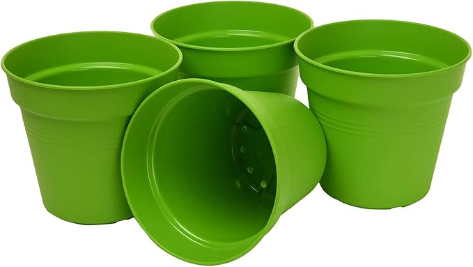 Mintra Home Garden Pots 4pk - Flowers, Herbs, Plants, Indoor, Outdoor, Colorful, Wholesale, Bulk (Light Green, 17cm Diameter (6.6in))