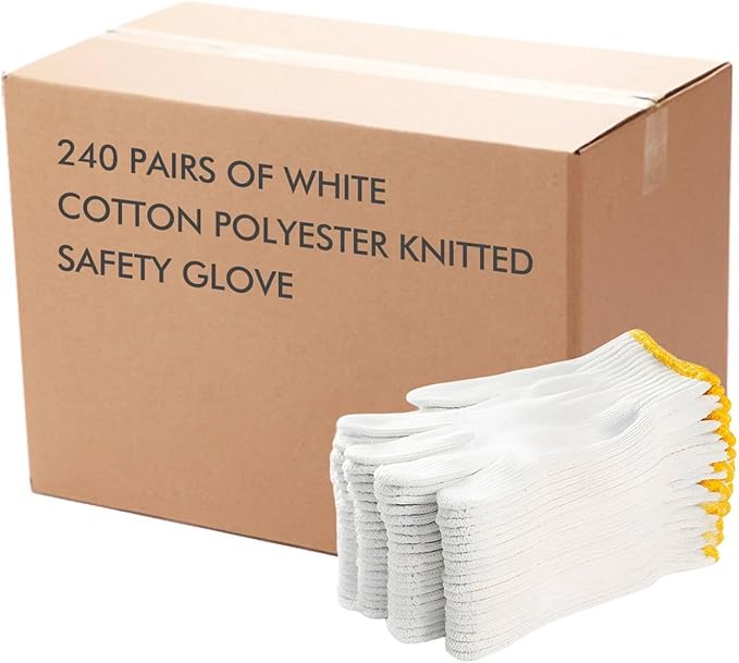 Unisex white cotton polyester knitted safety gloves,suitable for gardening,warehouse,cooking work-12/36/240 pairs
