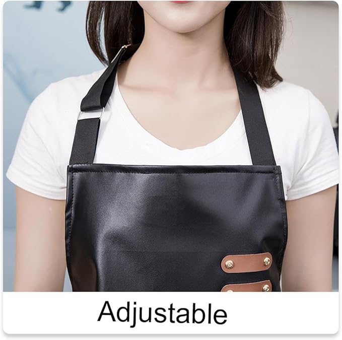 Waterproof Apron Large Pocket PU Material Waterproof Oil-proof Dust-proof Apron Black and Red
