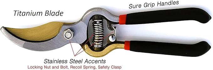 Garden Guru Indestructible Titanium Garden Clippers Professional Bypass Hand Pruner Pruning Shear with Comfort Grip Handles for Gardening Trimming and Yard Work Hardened Steel & Titanium Blade(4 Pack)
