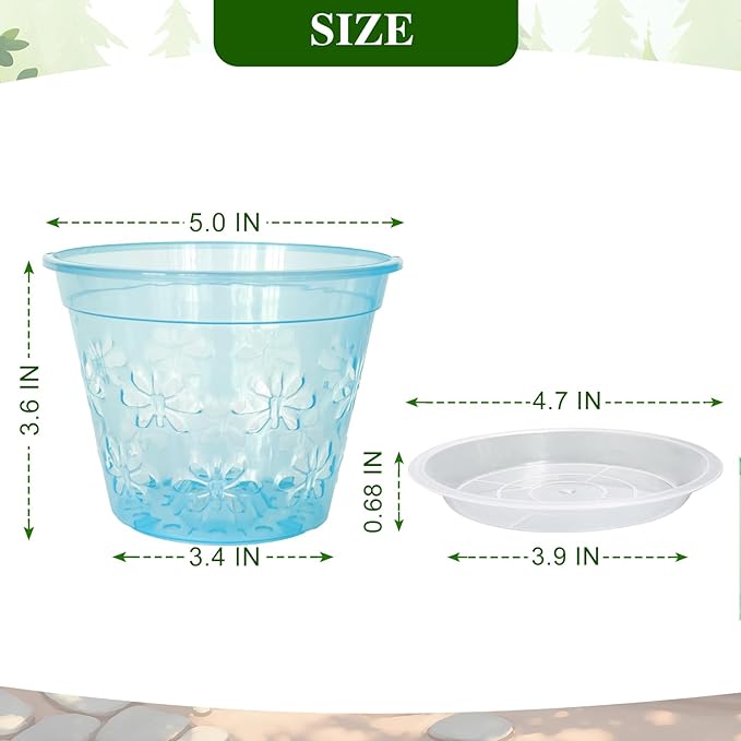 Orchid Pot, 8 Pack Orchid Pots with Holes & Saucers, Clear Plastic Pot for Repotting, Breathable Ventilation Planters for Phalaenopsis, Dendrobium & Oncidium Orchids(5 inch, Blue)