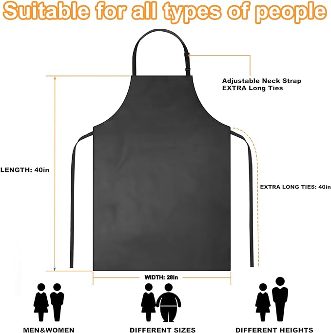 Gotega 4 Pack Waterproof Rubber PVC Apron Adjustable Dishwasher Apron-Women Men Heavy Duty Work Apron for Dishwashing Chemical Lab Butcher Grooming Black