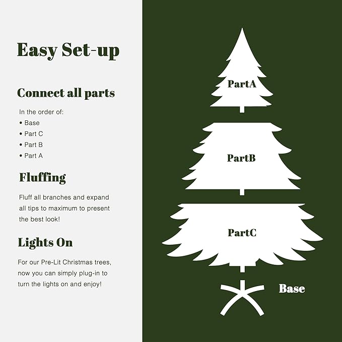 LuxenHome 6.5FT Prelit Christmas Tree with Lights, Green Flocked Artificial Christmas Tree with Pine Cone, 270 LED Lights, 952 PE+PVC Branch Tips, Prelit Pine Tree Indoor, Outdoor Holiday Décor