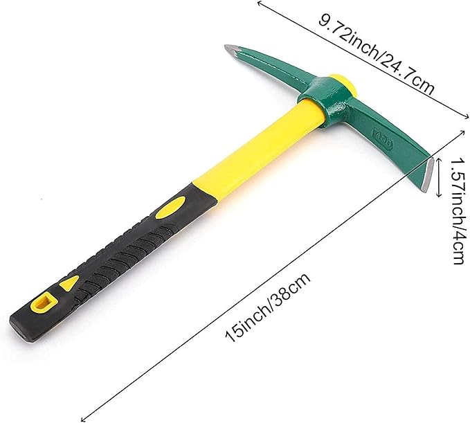 ZOENHOU 2 PCS 15 Inch Solid Pick Mattock, Forged Garden Pick Axe, Weeding Mattock Adze Hoe with Heavy-Duty Rubber Handle for Weeding Cultivating Camping
