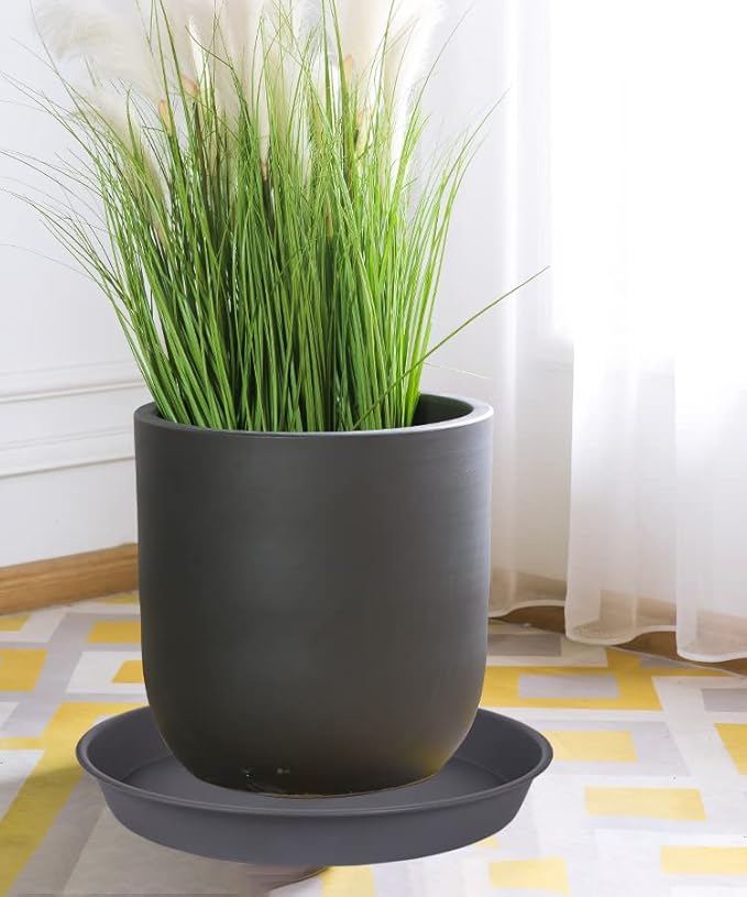 3 Pack of 20 22 inch Plant Saucer (19.2 Inch Base), 3.6" Depth Tray, Large Deep Garden Plastic Flower Planter Plant Trays for Indoors Outdoor Bath Bath (22", Gray)