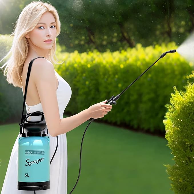 CLICIC Lawn and Garden Portable Sprayer - 1.3 Gallon/5 L Pump Pressure Sprayer Includes Shoulder Strap.