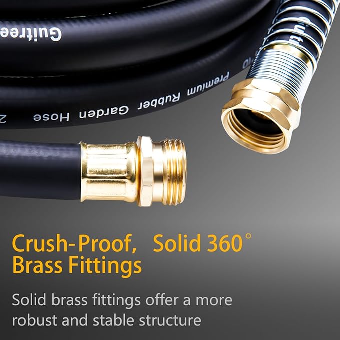 75FT 3/4 Heavy Duty Rubber Garden Hose - 200psi Working, 1000psi Burst - Hot/Cold Water - Five-Layered Braiding for Durability - Versatile for Gardening, Agriculture, Construction(Black)