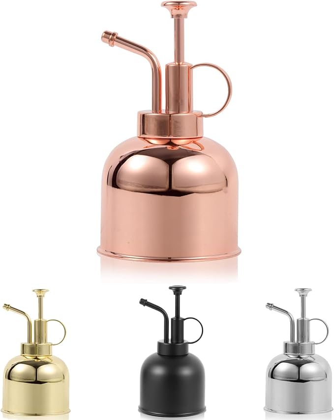 Plant Mister Spray Bottle, Metal Stainless Steel Plant Sprayer Mister, Small Watering Can Plant Spritzer with Top Pump for Indoor House Air Plants Succulents Outdoor Garden Decorative(Rose Gold)