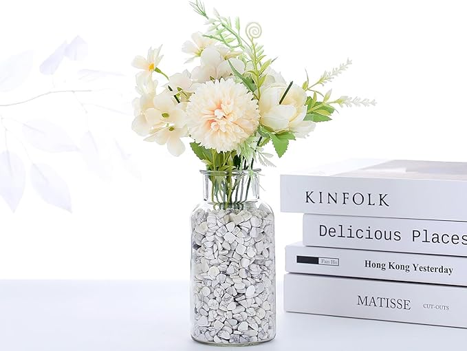 QINJIEJIE 0.9Lbs White Howlite Rocks for Plants Decorative Stones Aquarium Gravel Terrarium Pebbles Vase Filler Fish Tank Bowl Sand Bulk Crystal Polished Chips Planters Decorations