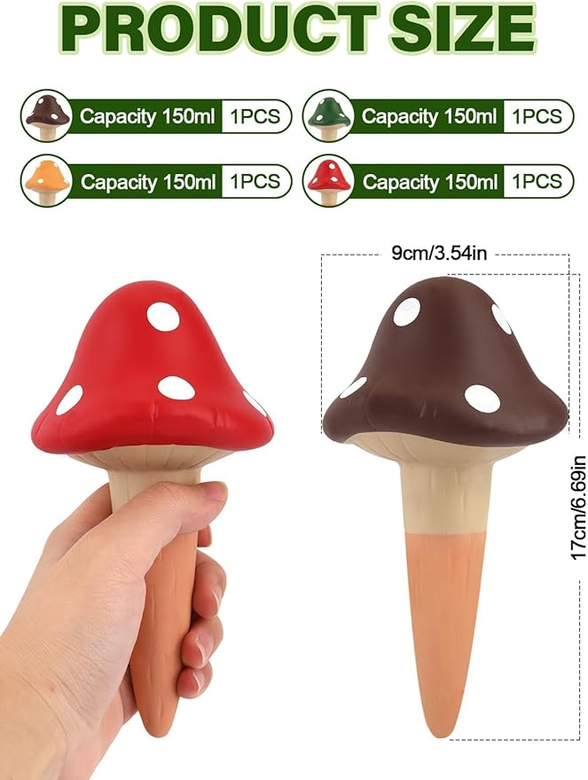 4Pcs Plant Watering Globes, Kalolary Self Watering Spikes Terracotta Drip Water Stakes Irrigation Watering Bulbs for Pot, Indoor, Outdoor, Vacation (Mushroom)