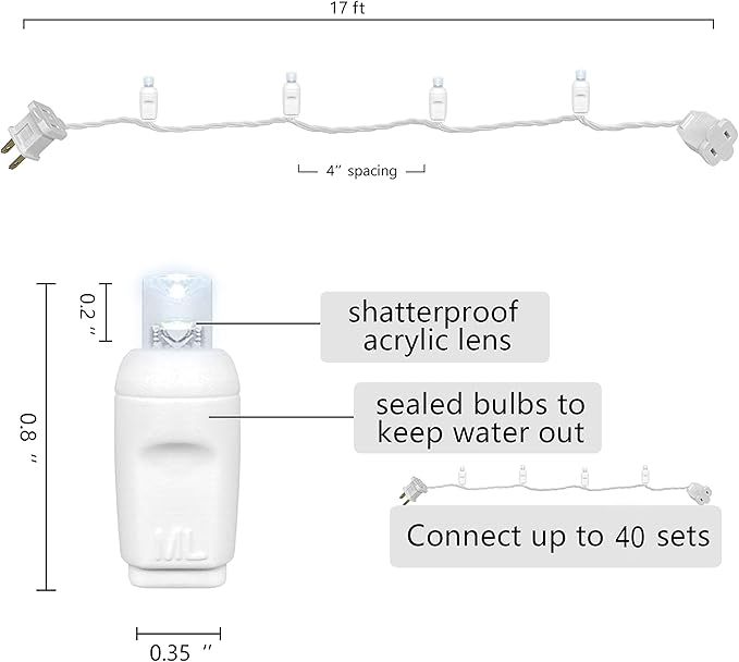 Christmas Lights 50 LED 17FT Commercial Mini LED String Lights, 120V UL, White Wire Xmas Lights for Indoor & Outdoor Use, Holiday Party Decorations,Trees, Light Displays (Cool White)