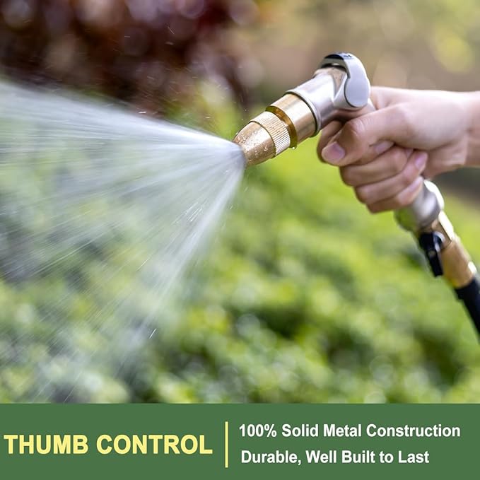 FANHAO Professional Heavy Duty Garden Hose Nozzle, 100% Metal Thumb Control Water Nozzle with Brass Tip, High Pressure Adjustable Water Hose Sprayer for Lawn & Plant Watering, Car & Pet Washing