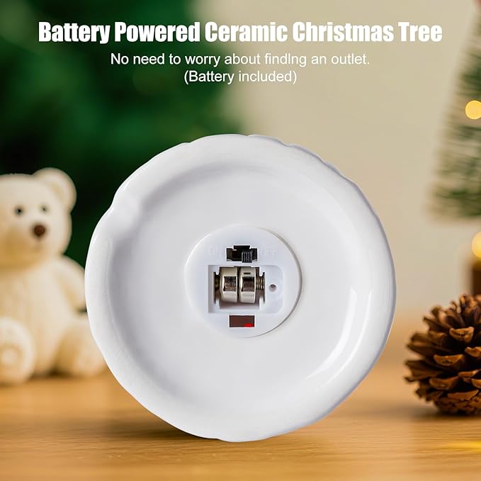 Brightown Lighted Ceramic Christmas Tree Set of 3, Pre-Lit Hand-Painted Tabletop Christmas Tree with Multicolored LED Lights, Battery Operated Vintage Ceramic Tree for Home Table Holiday Decor, White