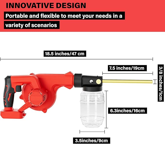 Electric Diatomaceous Earth Duster Compatible for 18V Battery(Battery Not Included), Garden Dust Applicator with 1L Capacity and 7.5" Nozzle, Versatile Leaf Blower & Powder Sprayer