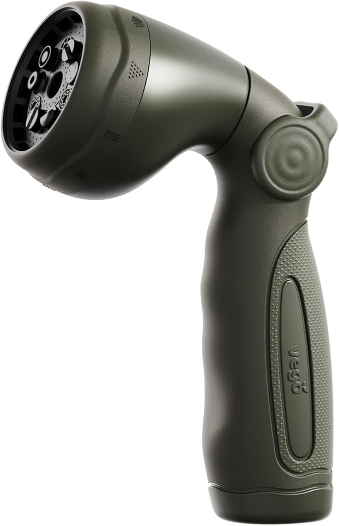 Garden Hose Nozzle - 9 Spray Patterns, Metal, Thumb Control, On/Off Valve, High Pressure Heavy Duty Water Hose Spray Nozzle for Gardening, Lawn Care, and Cleaning Tasks-Seaweed Green