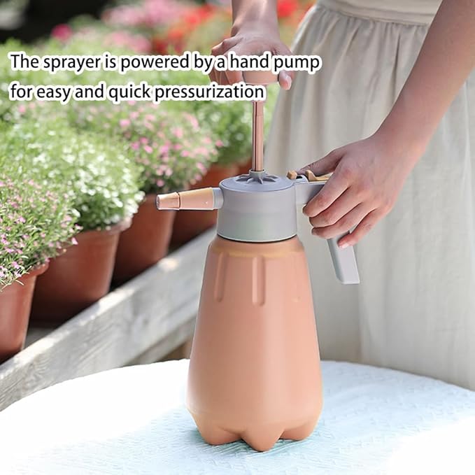 JoyTube Garden Pump Sprayer, 68 oz/0.5 Gallon Hand Held Pressure Sprayer with Safety Valve ＆ Adjustable Nozzle, Large Capacity Bottle Water Weed Flower Plant Lawn Home Washing Spray 2L(Salmon Pink)
