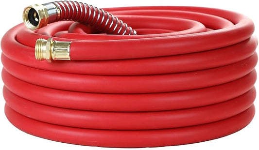 25FT 3/4 Heavy Duty Rubber Garden Hose - 200psi Working, 1000psi Burst - Hot/Cold Water - Five-Layered Braiding for Durability - Versatile for Gardening, Agriculture, Construction(Red)