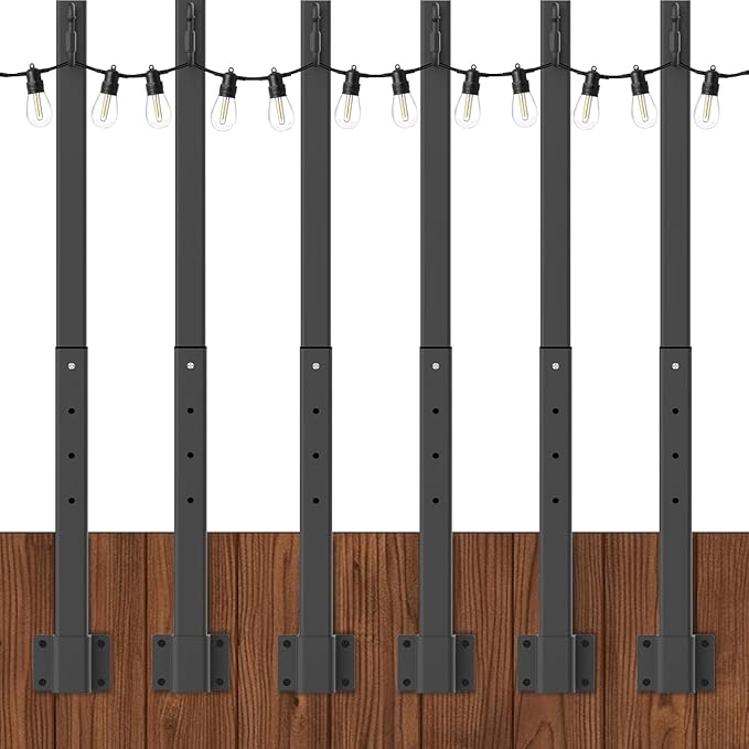 6 Pack String Light Poles,2.8Ft Metal Poles for Outdoor String Lights,Outdoor Light Poles with Post,Poles/Stand for Outside,Patio,Deck,Backyard,Garden Wedding,Party