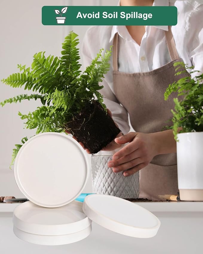 vensovo 7 Inch White Ceramic Plant Saucer Pots Tray -4 Pcs Round Planter Saucers for Indoor & Outdoor Plants, Large Trays Perfect for 5 Inch 6Inch Flower Pot