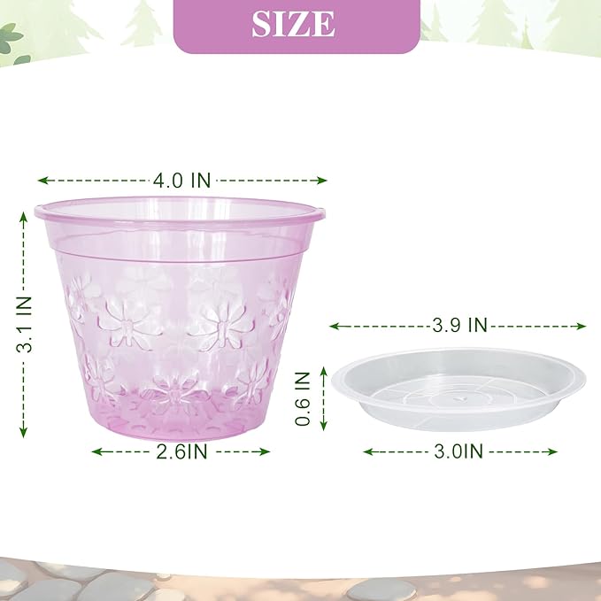 Orchid Pot, 8 Pack Orchid Pots with Holes & Saucers, Clear Plastic Pot for Repotting, Breathable Ventilation Planters for Phalaenopsis, Dendrobium & Oncidium Orchids(4 inch, red)