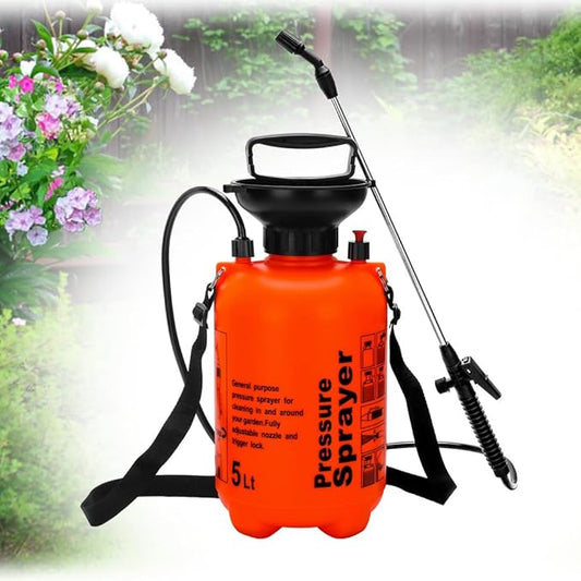 1.3Gal/5L Garden Sprayer, Pressurized Water Spray Bottle with Adjustable Shoulder Strap Pump Pressure Sprayer (Orange-5L)