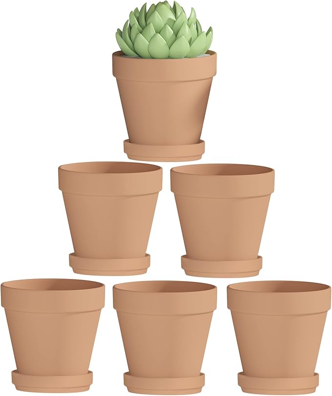 Fcacti 4 Inches Small Terracotta Pots with Saucer, 6 Pack 4" Terra Cotta Planter with Drainage Holes, Small Clay Flower Pots for Plants, Succulents, Crafts, Wedding Favor