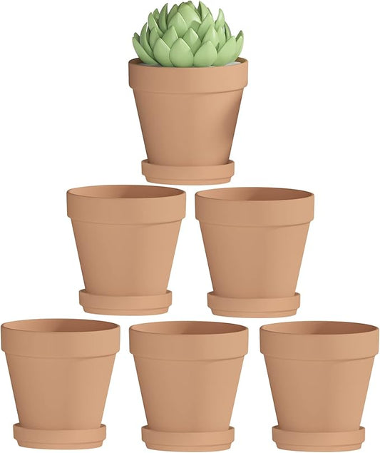Fcacti 4 Inches Small Terracotta Pots with Saucer, 6 Pack 4" Terra Cotta Planter with Drainage Holes, Small Clay Flower Pots for Plants, Succulents, Crafts, Wedding Favor