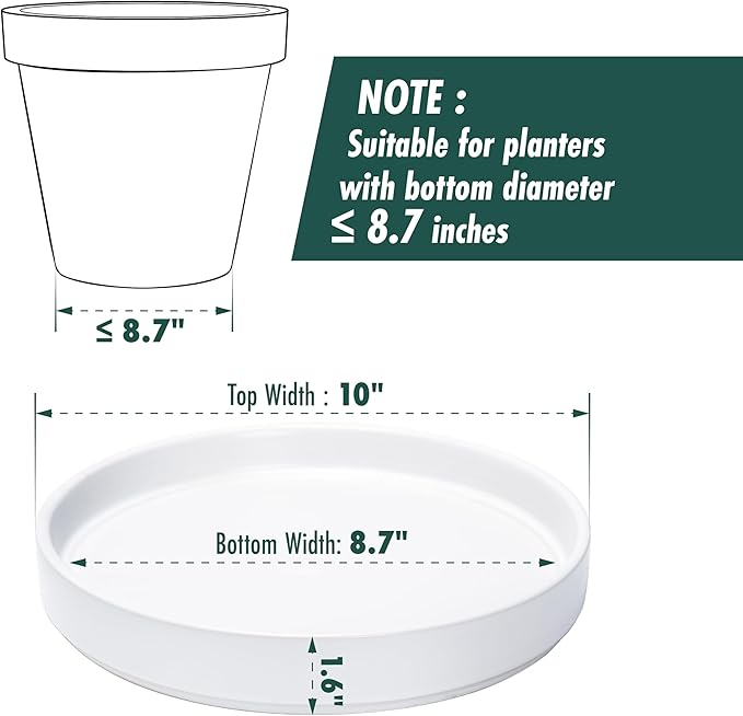 D'vine Dev Modern Round 8.7 Inch Ceramic Plant Pot Saucer, Planter Pot Drainage Tray for Indoor Plants, Matte White, 97-T-A-4