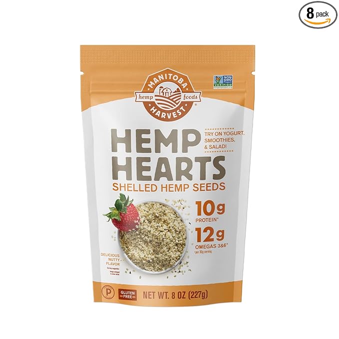 Manitoba Harvest Hemp Seeds, 8oz (Pack of 8) 10g Plant Based Protein, 12g Omega 3 & 6 per Serving, Perfect for smoothies, yogurt, salad, Non-GMO, Vegan, Keto, Paleo, Gluten Free