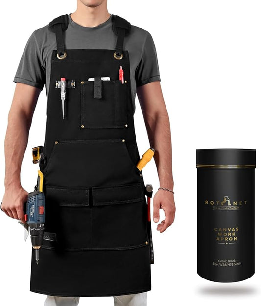 ROTANET Woodworking Apron for Men, Canvas Work Aprons Waterproof Heavy Duty Tool Pockets for Shop Carpenter Woodworkers Gifts