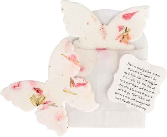 Wildflower Seed Paper - Set of 24 Pink Butterfly-Shaped with Envelope and Planting Instruction, Writable & Plantable Gift for Mom and Plant Lover, Ideal for Weddings, Memorials, Baby Shower