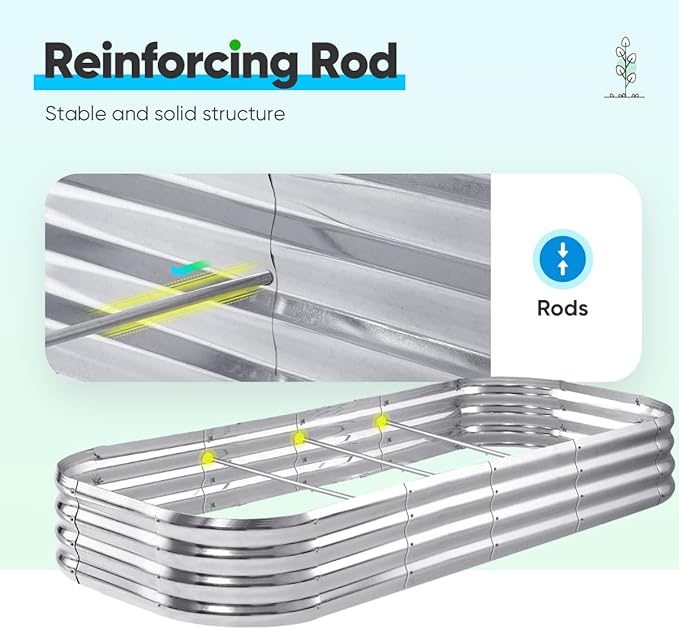 Quictent Galvanized Raised Garden Bed Kit, 6x3x1ft Oval Large Metal Outdoor Planting Box, Ground Planter Strengthened by Crossbar, Silver