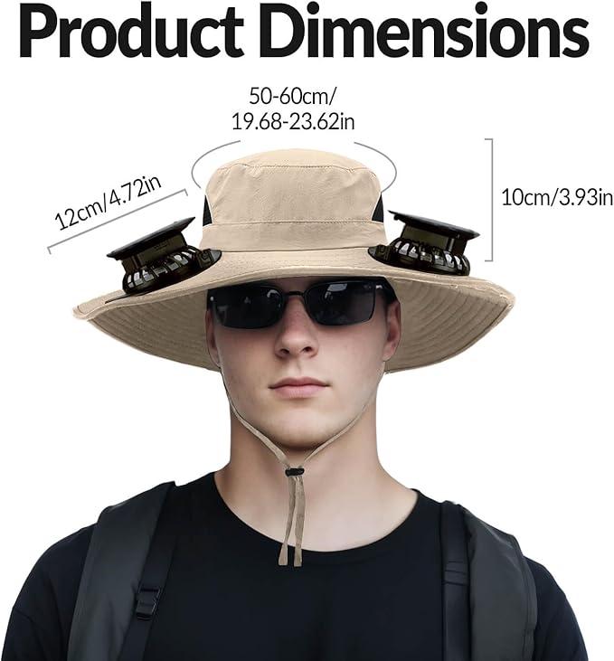 Solar Powered Fan Hat for Men Women Wide Brim Hat with 2 Fans UPF 50+ Outdoor Fishing Beach Sun Hat