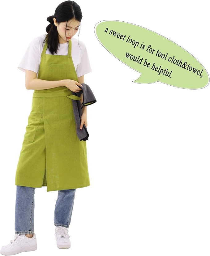 Linen Apron for women with pockets Cottion Linen Split-leg Apron for Clay Kichen Artist Pottery Gardening