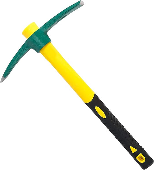 17.7 Inch Pick Mattock Hoe Heavy Duty, Gardening Hand Pick with Shock Absorption Rubber Handle and Forged Head, Pick Axe Hand Tool for Digging Weeding Prospecting Camping