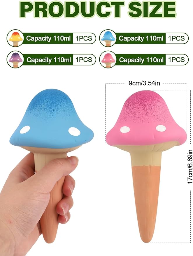 4Pcs Plant Watering Globes, Kalolary Self Watering Spikes Terracotta Drip Water Stakes Irrigation Watering Bulbs for Pot, Indoor, Outdoor, Vacation ﻿(Gradient Mushroom)