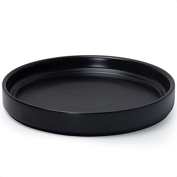 D'vine Dev Modern Round 10.4 Inch Ceramic Plant Pot Saucer, Planter Pot Drainage Tray for Indoor Plants, Matte Black, 97-T-B-5