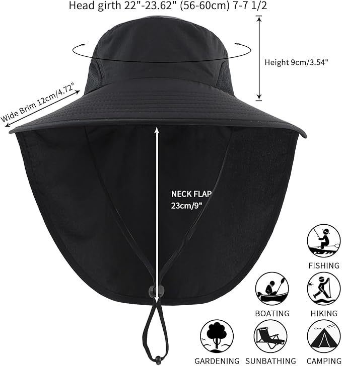 Home Prefer Outdoor UPF50+ Sun Hat Wide Brim Mesh Fishing Hat with Neck Flap