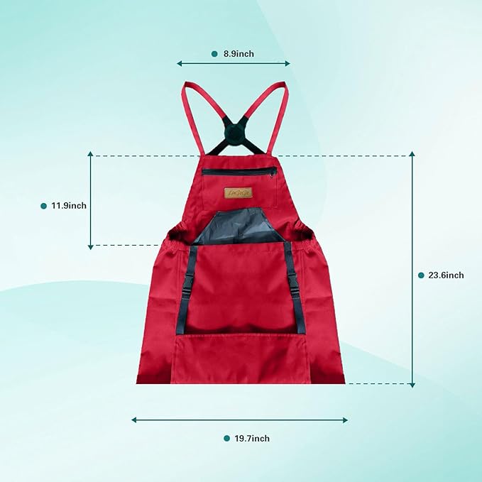 Gardening Apron with Harvesting Pouch for Women/Men, Adjustable Cross Back，Zippered Phone Pocket - Great Gift