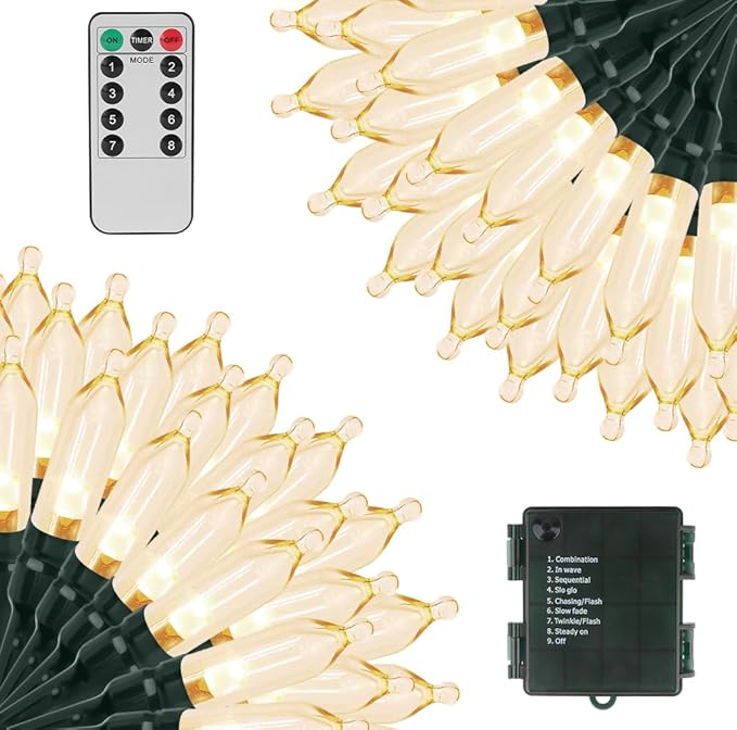 Christmas Lights 105ft 300 LED Battery String Lights with Timer Memory Function or Battery Powered Waterproof String Light for Indoor Outdoor Decoration