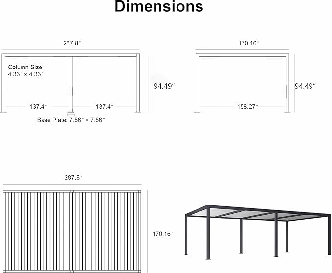 PURPLE LEAF Louvered Pergola 14' x 24' Outdoor Aluminum Pergola with Hidden Drainage System and White Adjustable Sun Shade Roof Patio Hardtop Oversized Pergolas for Estate Patio Outdoor Kitchen Pool